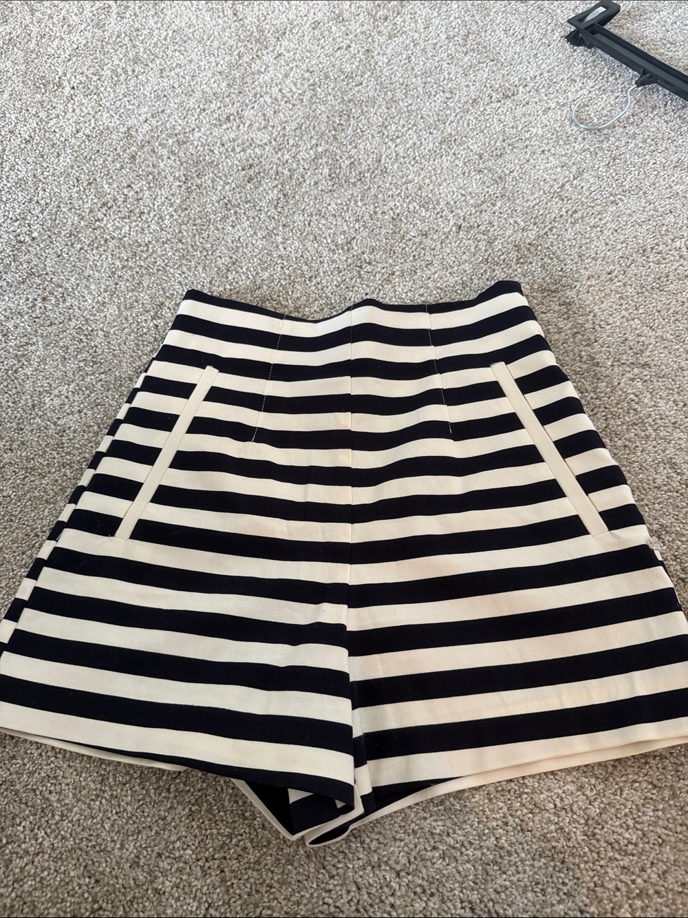 Navy and white striped Zara shorts